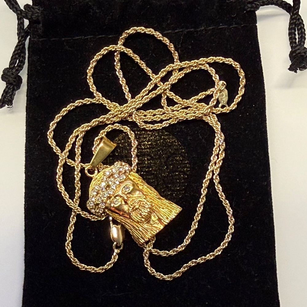 Jesus Piece Design by TSS 24KGB Goldtone 30" Rope Chain with CZ Stones